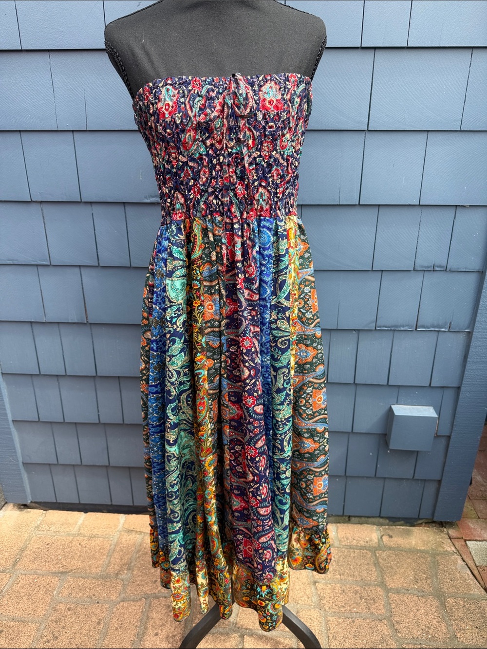 EARTHBOUND Paisley Tiered Maxi Skirt in Navy, Teal, Orange, Red medium